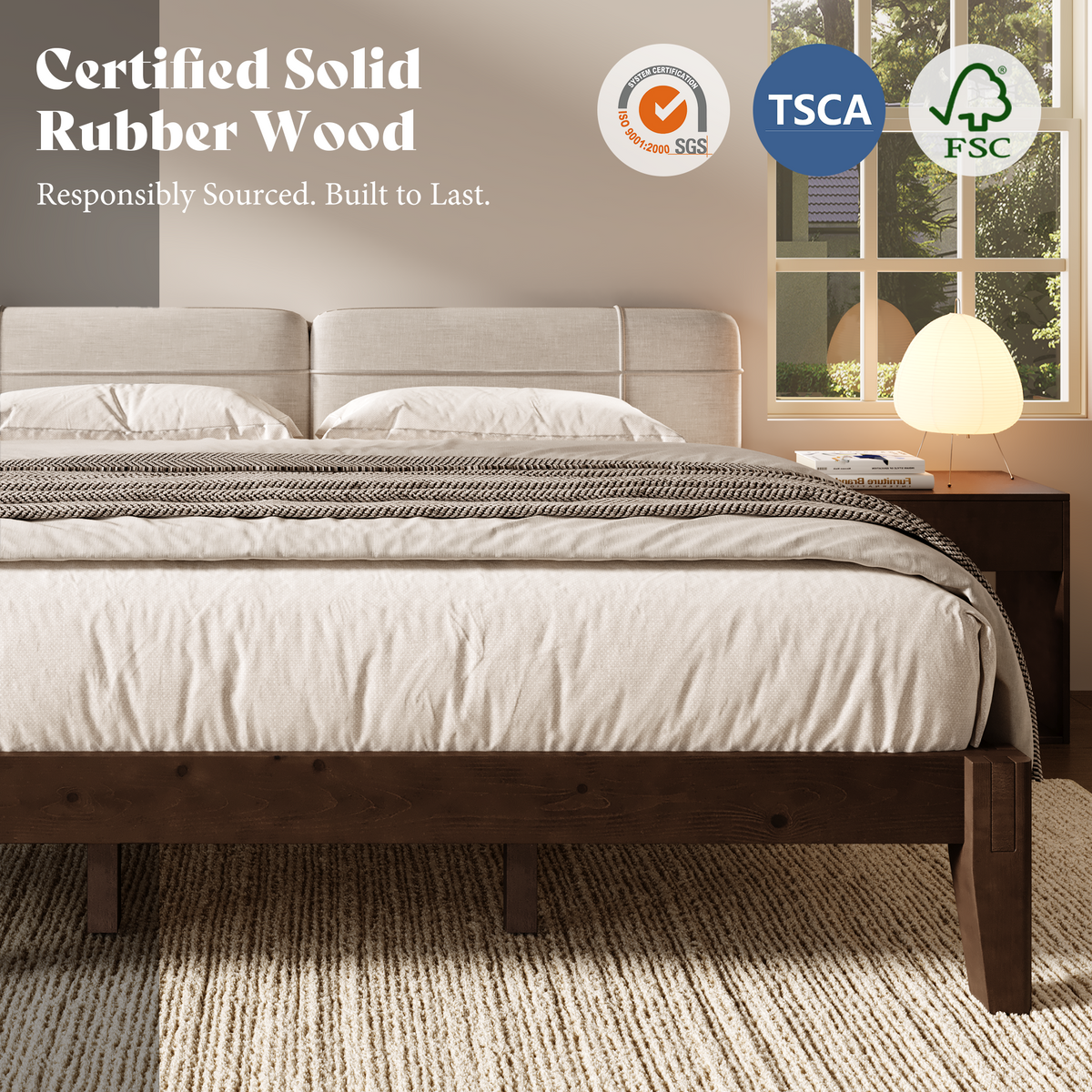 Quill Japanese Joinery Solid Wood Platform Bed Frame-Full-Dark Walnut