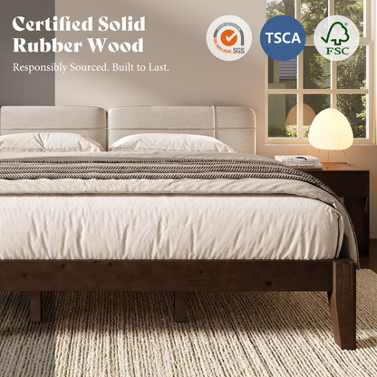 Quill Japanese Joinery Solid Wood Platform Bed Frame-Full-Dark Walnut