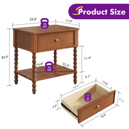 Spindle Solid Wood Nightstand  Brown / 1PC