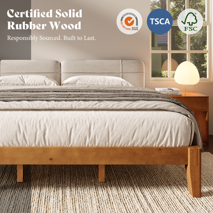 Quill Japanese Joinery Solid Wood Platform Bed Frame-Queen-Honey Brown