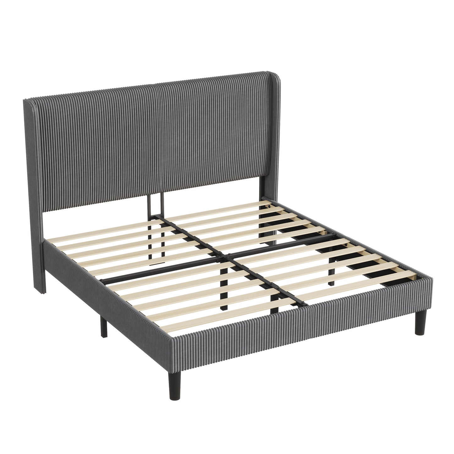 Corduroy Upholstered King Bed Frame-Grey