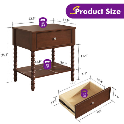 Spindle Solid Wood Nightstand  Dark Walnut / 2PC