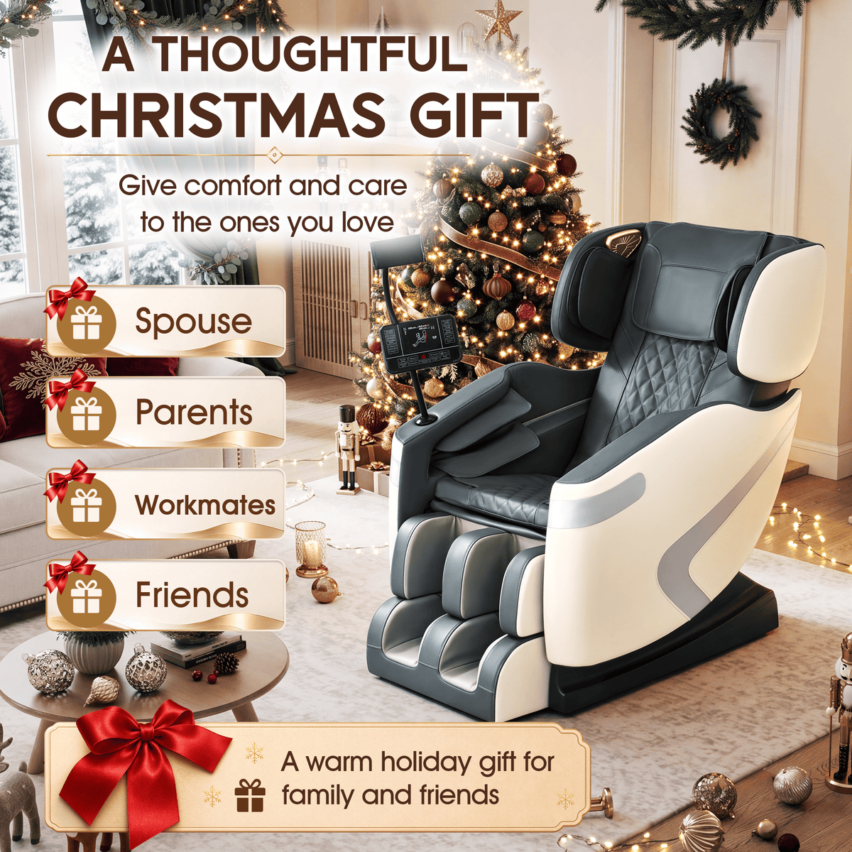 Smart 3D Zero Gravity Massage Chair-Wider Version-White & Gray