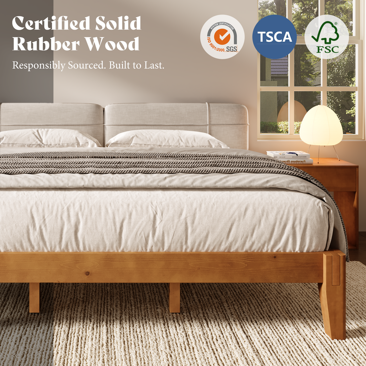 Quill Japanese Joinery Solid Wood Platform Bed Frame-Full-Honey Brown