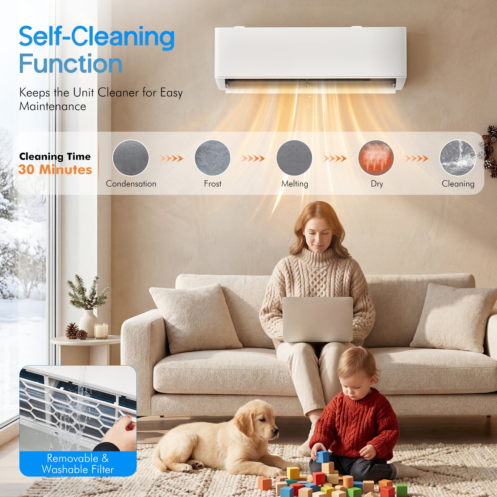 Multi-Zone Ductless Mini Split AC and Heating System (2 & 3 Zone)-2 Zone 20000 BTU (12k+12k)-WIFI