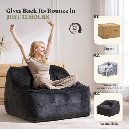 Amerlife Oversized Bean Bag Lounge Chair-Black Chenille