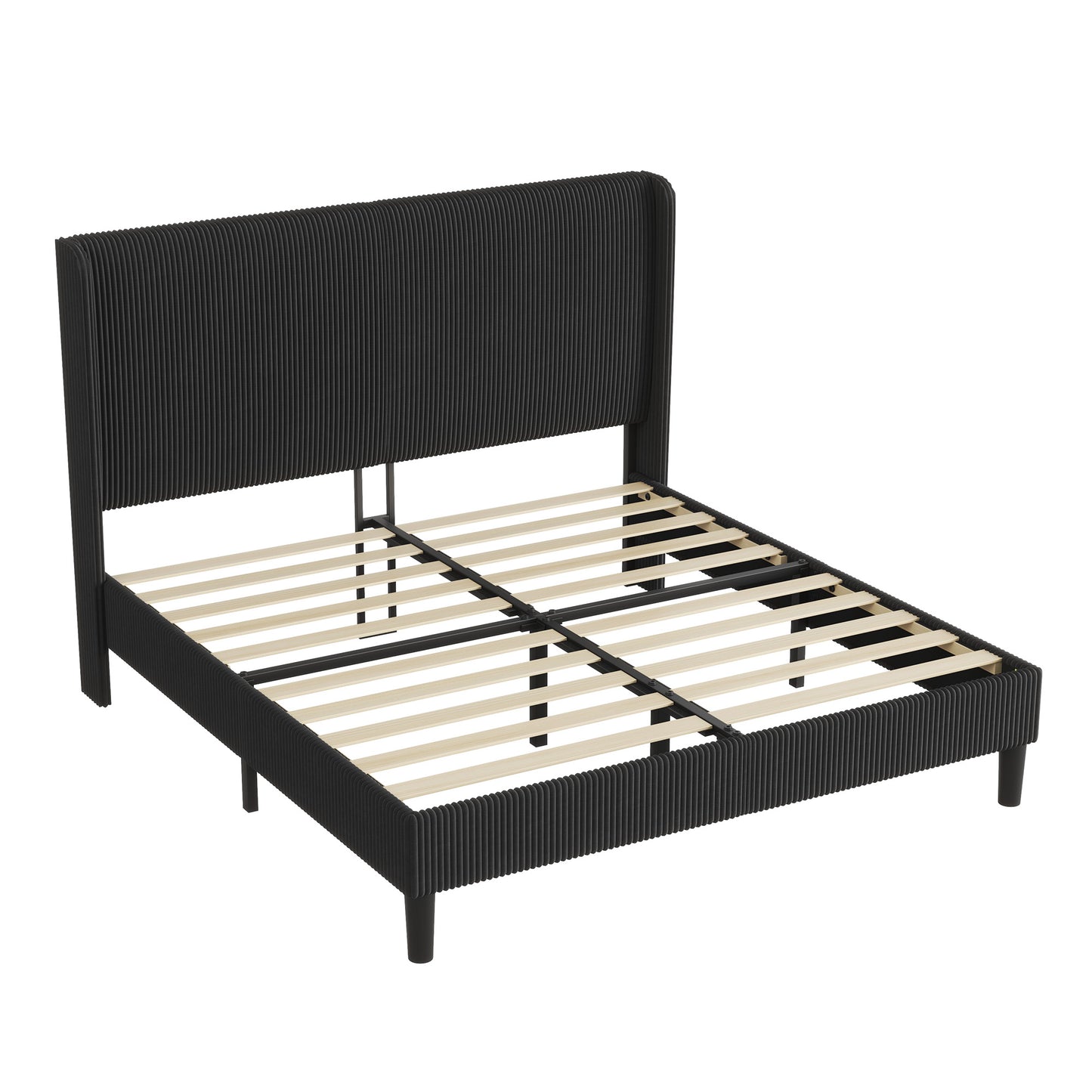 Corduroy Upholstered King Bed Frame-Black