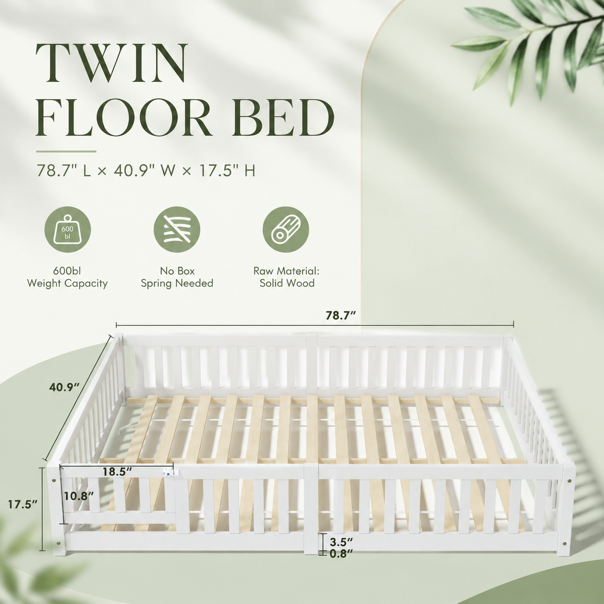 Solid Wood Toddler Floor Bed with Safety Rails