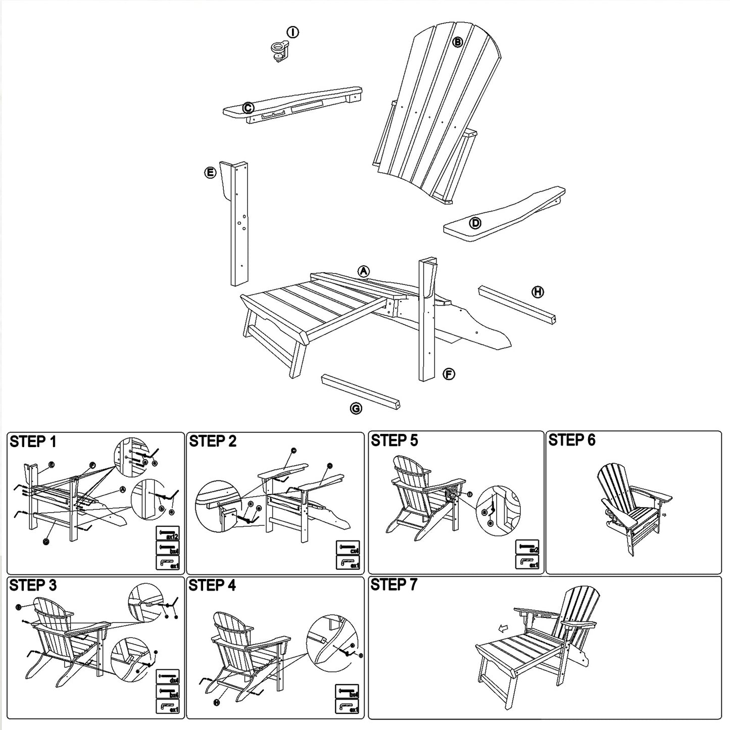 Bronc Retractable-Ottoman Adirondack Chair - 1PC