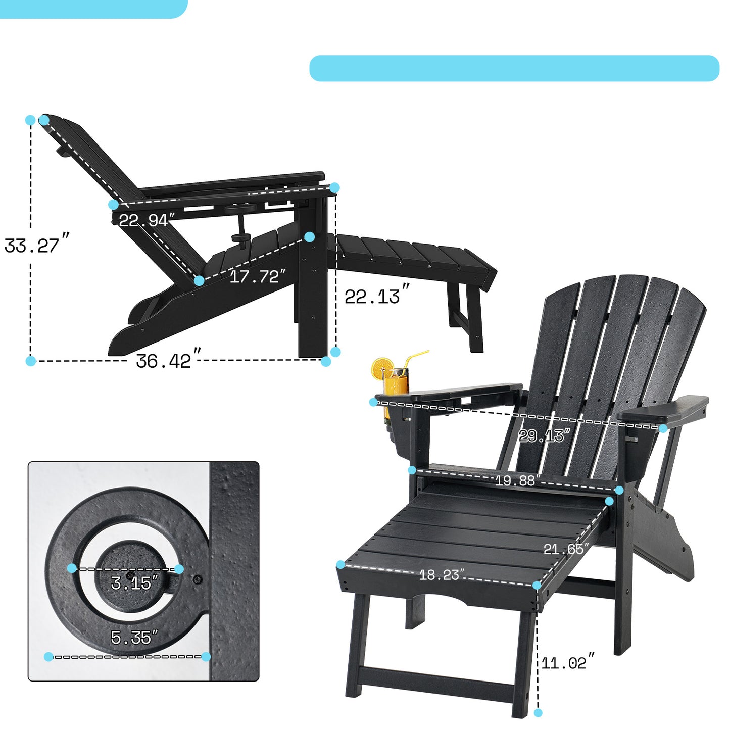 Bronc Retractable-Ottoman Adirondack Chair - 1PC