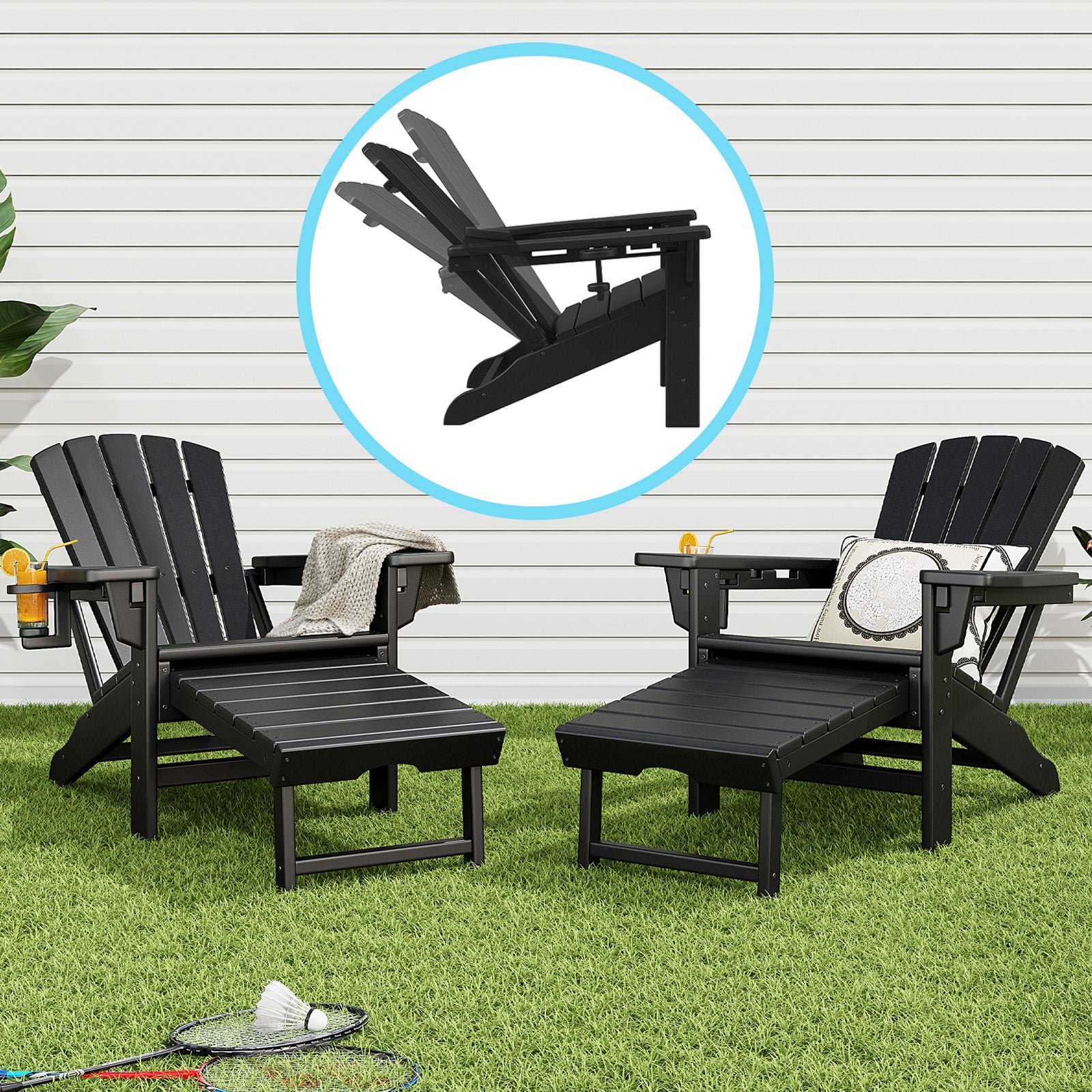 Bronc Retractable-Ottoman Adirondack Chair - 2PCS