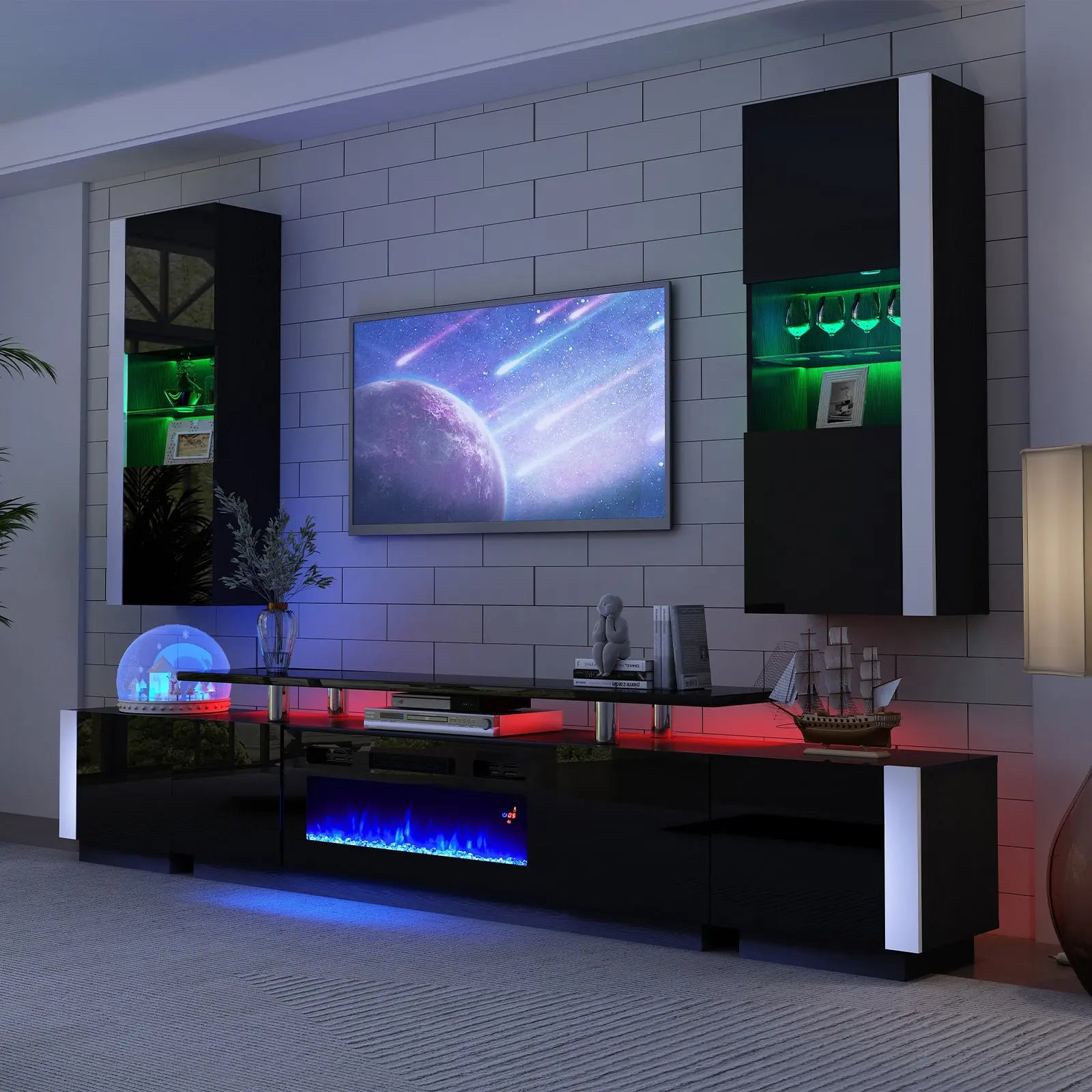 Storage Cabinets Led Rounded Amerlife Alcyon Wall Storage Cabinets with LED Lights, Modern High ...