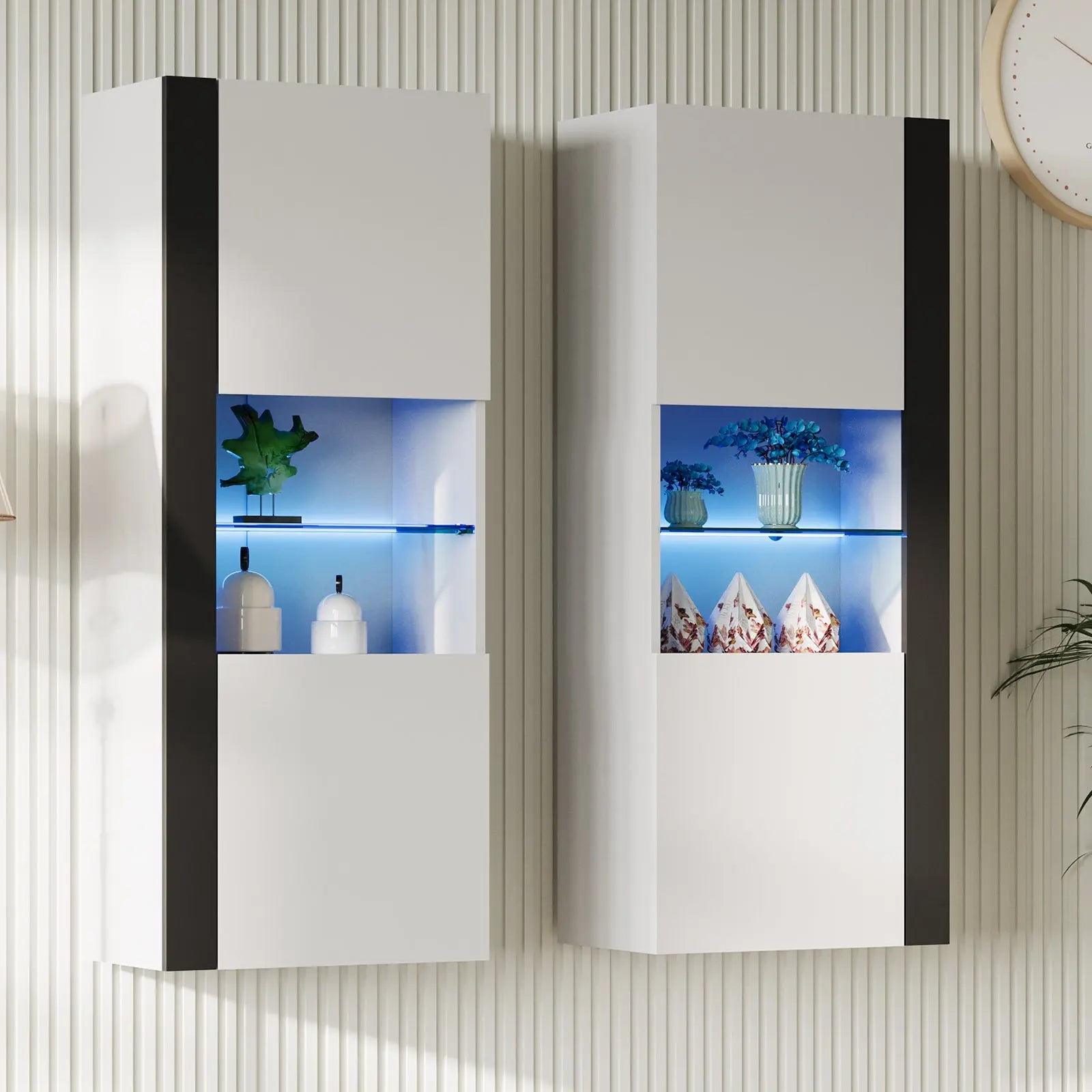 Storage Cabinets Led Rounded Amerlife Alcyon Wall Storage Cabinets with LED Lights, Modern High ...