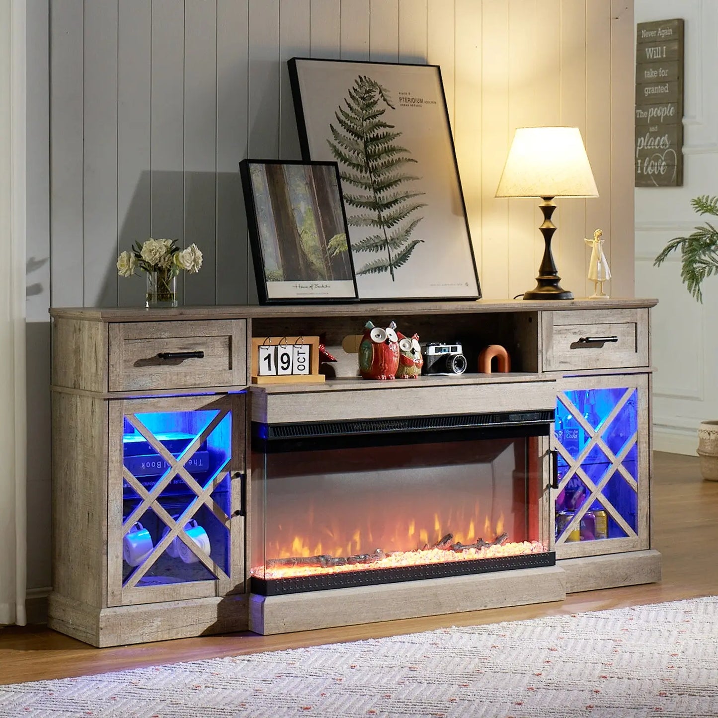 Austin 70" Fireplace TV Stand -  Light Gray