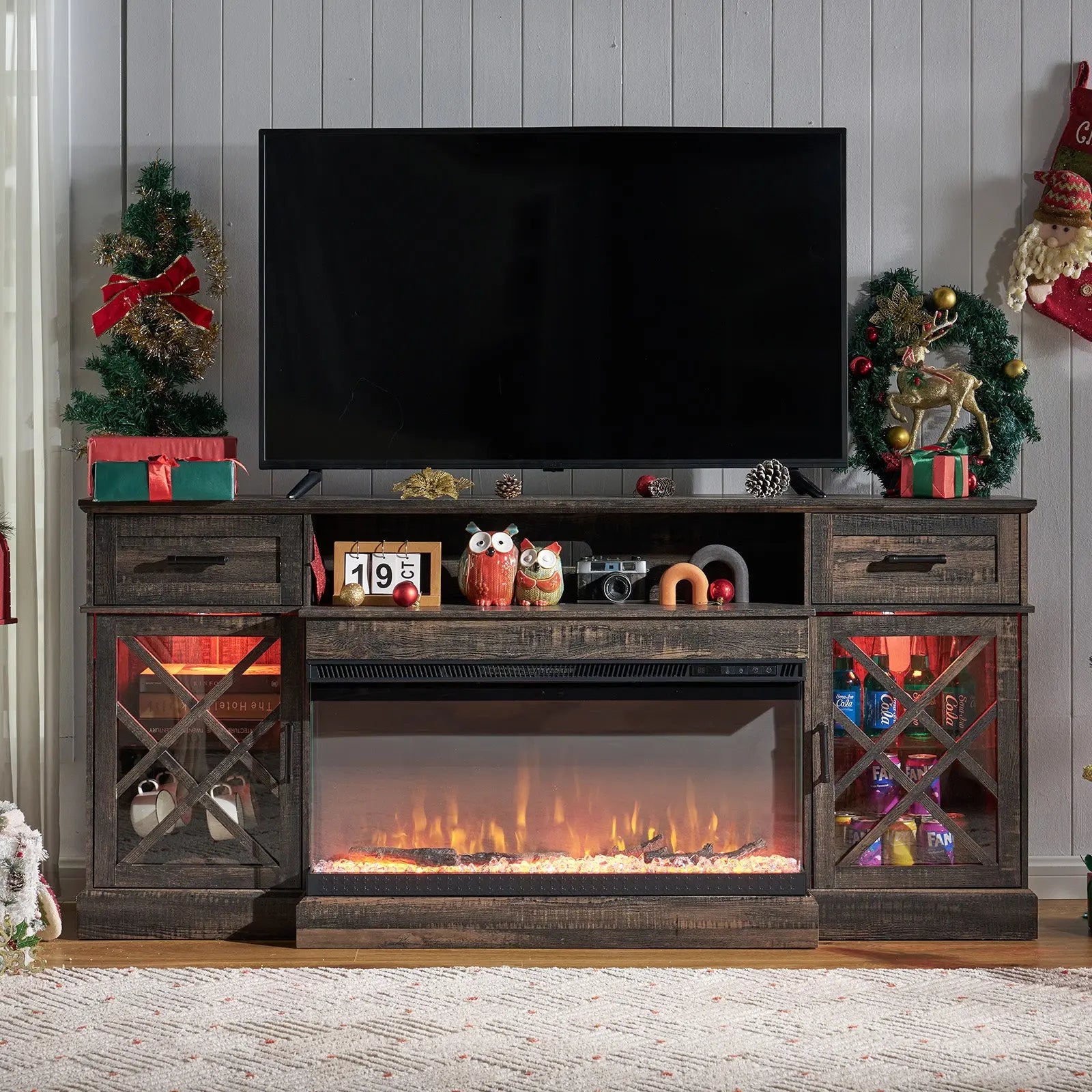 Austin 70" Fireplace TV Stand -  Dark Oak Wood