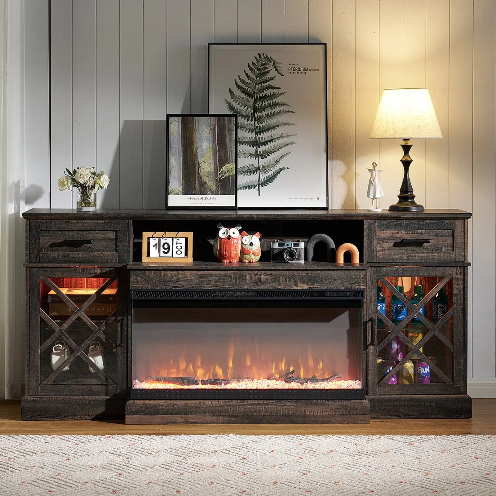 Austin 70" Fireplace TV Stand -  Dark Oak Wood