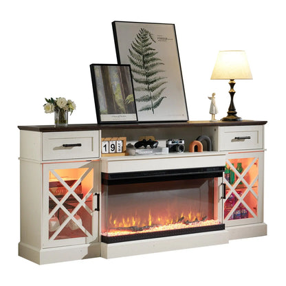 Austin 70" Fireplace TV Stand -  Barnwood White