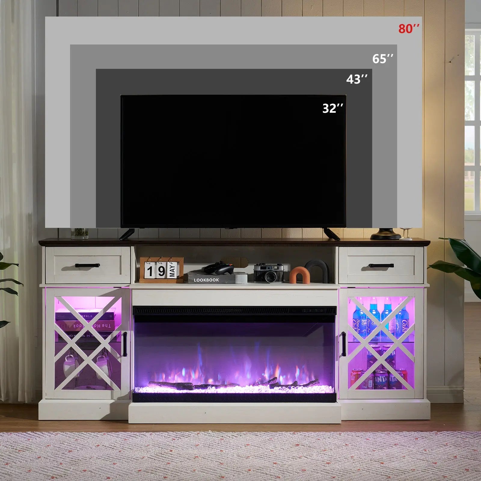 Austin 70" Fireplace TV Stand -  Barnwood White