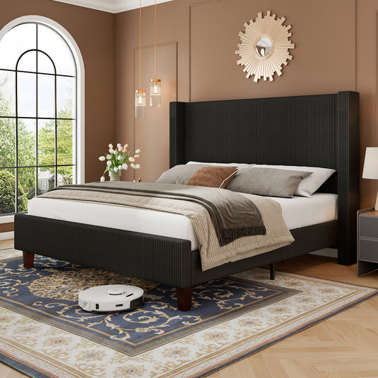 Rayes Corduroy Upholstered Platform Bed Amerlife