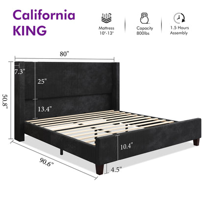 Rayes Corduroy Upholstered Platform Bed