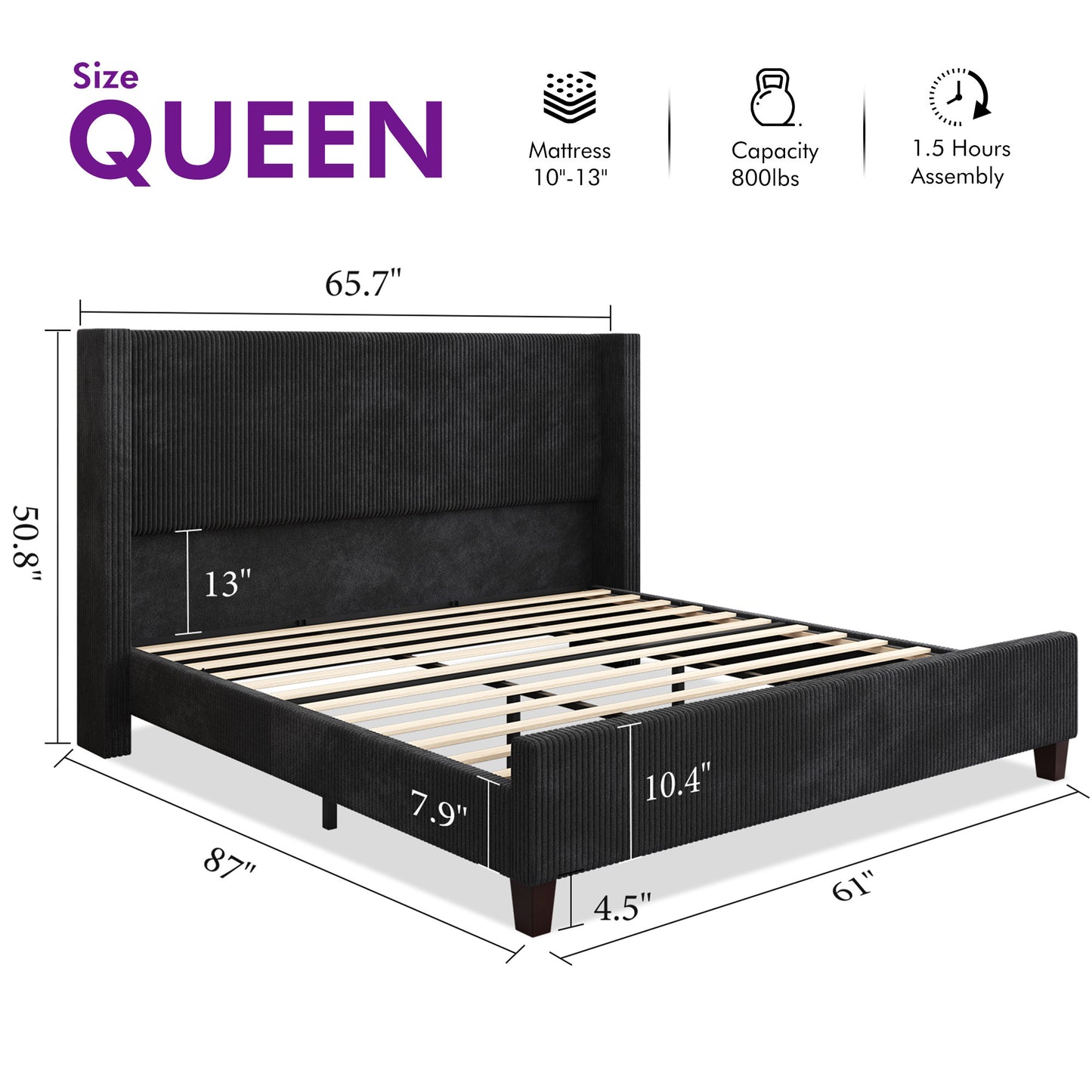 Rayes Corduroy Upholstered Platform Bed Amerlife