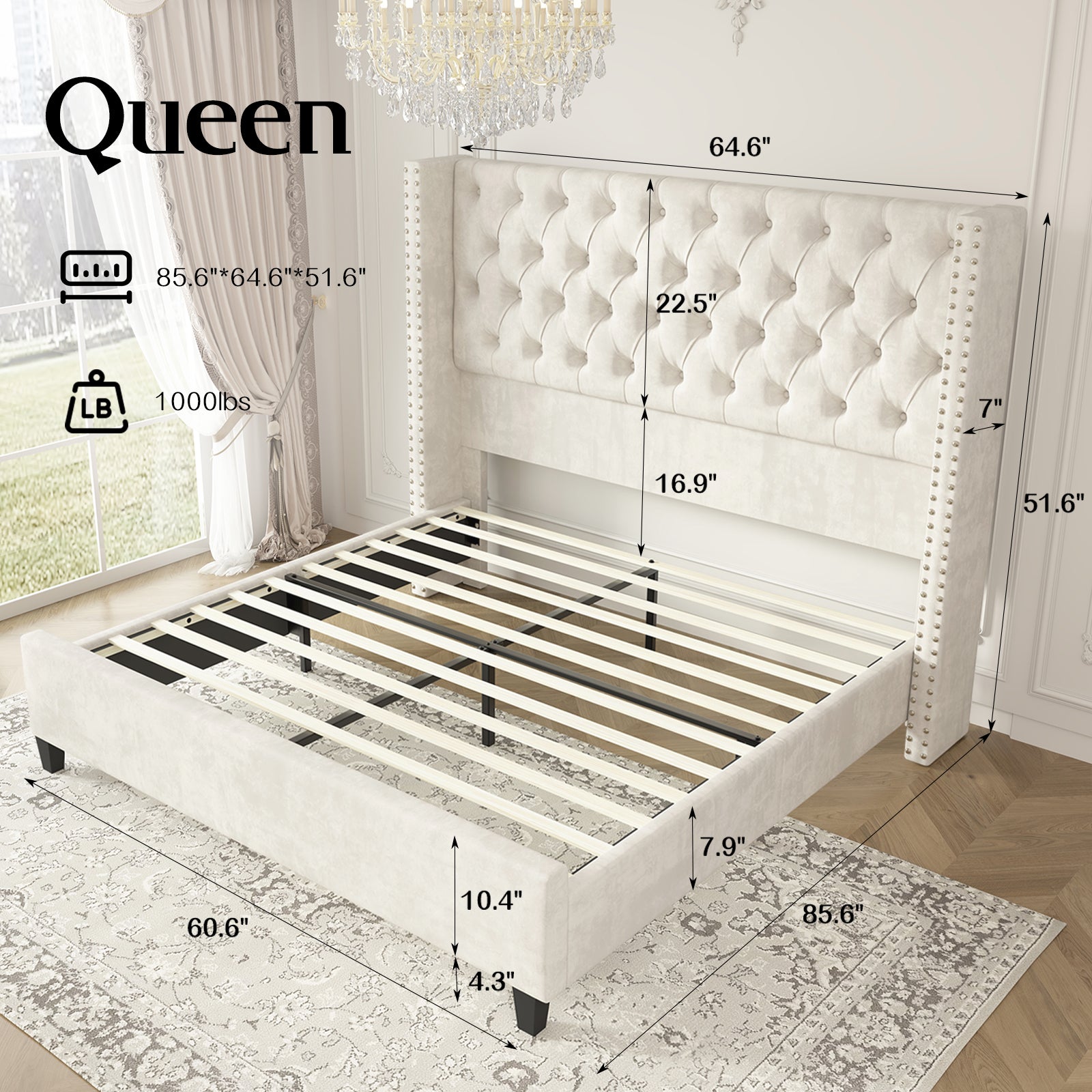 Fairfax Queen Bed Frame Amerlife-Cream
