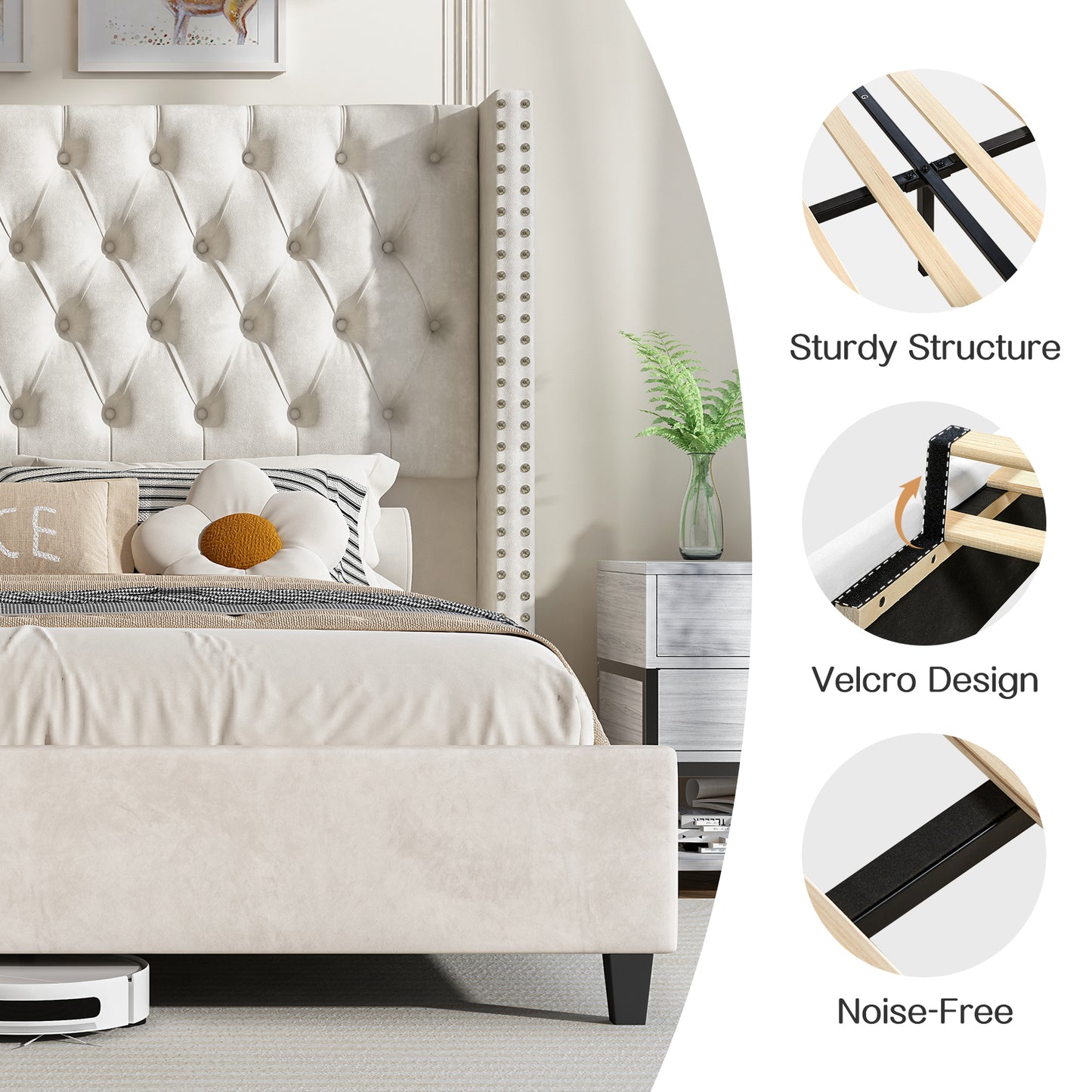 Fairfax Queen Bed Frame Amerlife-Cream
