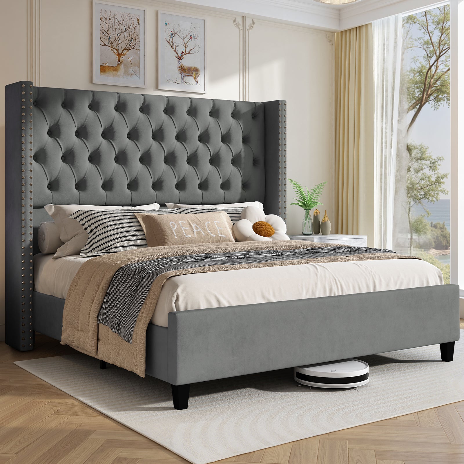Fairfax Queen Bed Frame Amerlife-Light Grey