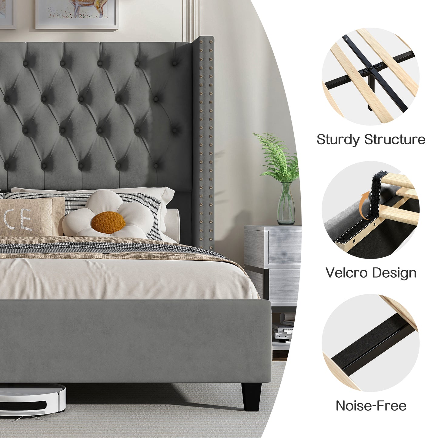 Fairfax Queen Bed Frame Amerlife-Light Grey