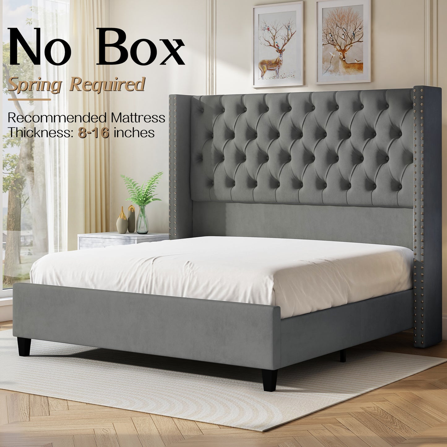 Fairfax Queen Bed Frame Amerlife-Light Grey