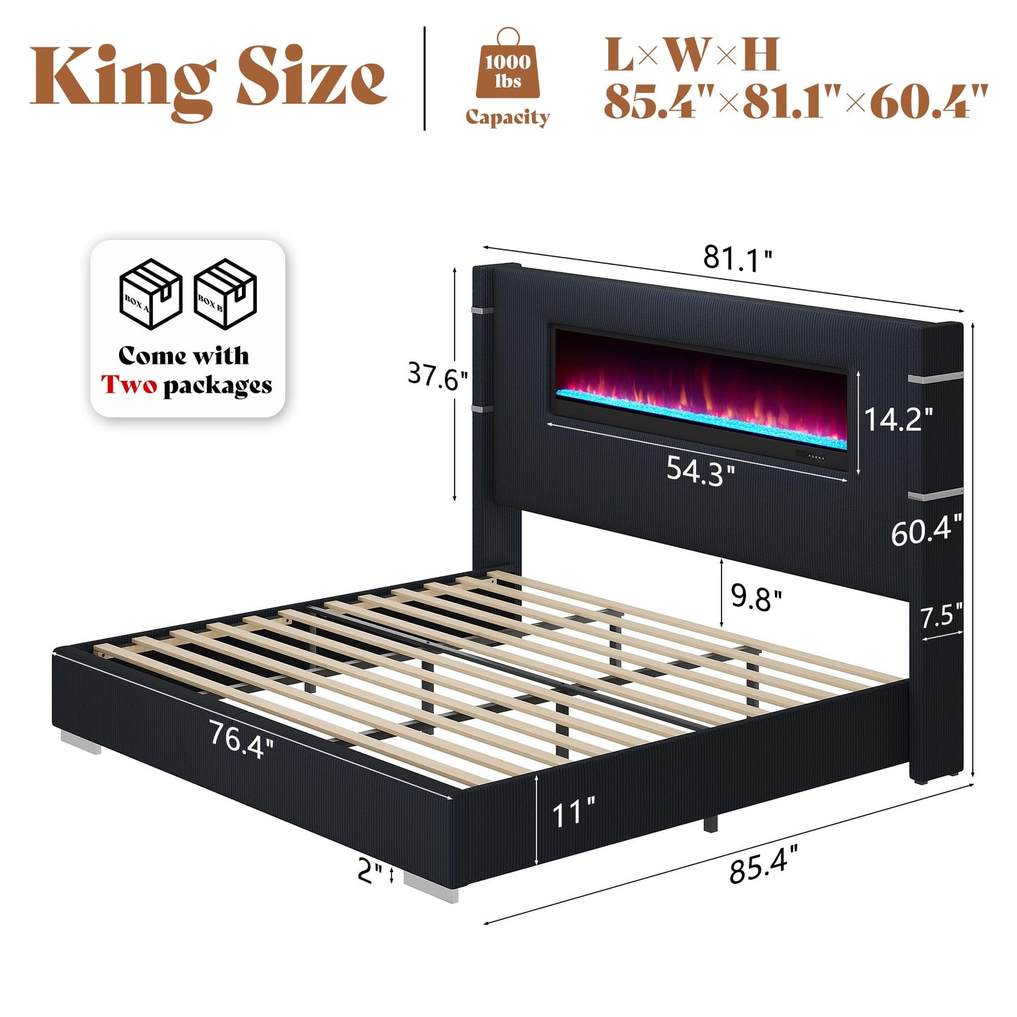 Chambers Bed Frame with Fireplace Amerlife-KH