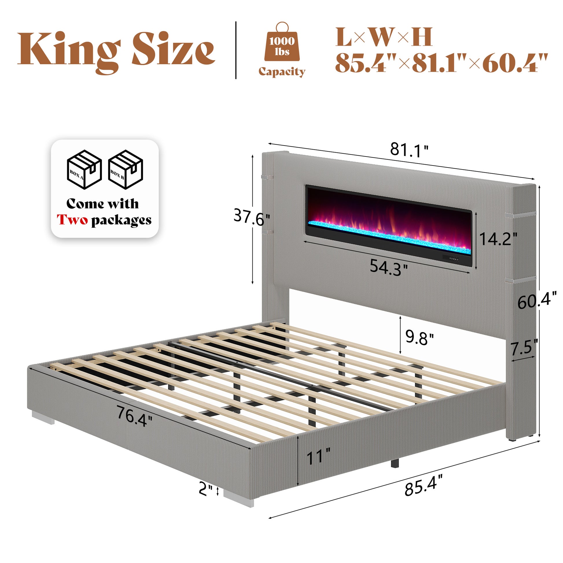 Chambers Bed Frame with Fireplace Amerlife-KS