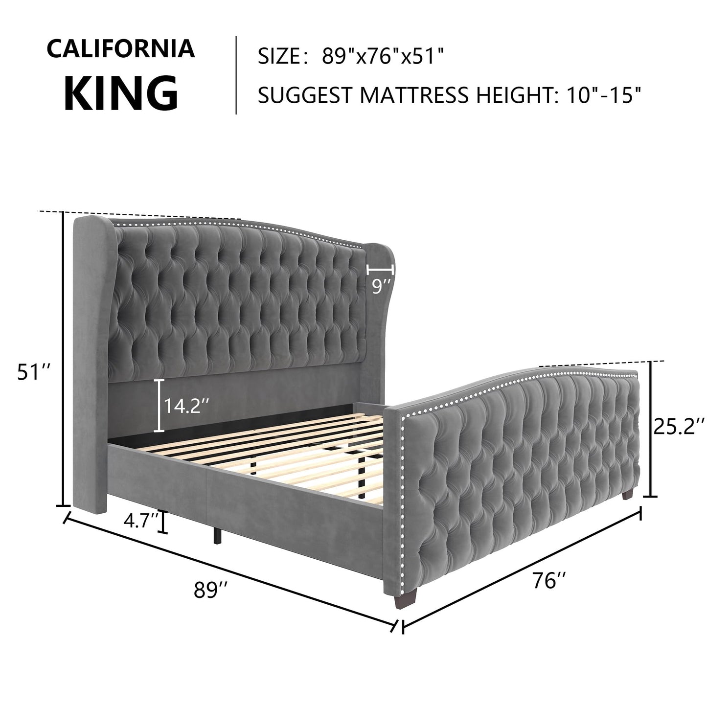 McCarthy California King Bed Frame Amerlife Grey