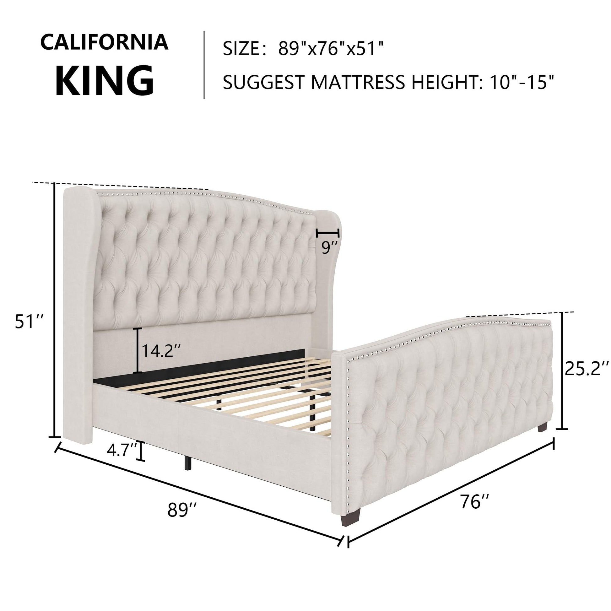 McCarthy California King Bed Frame Amerlife Cream