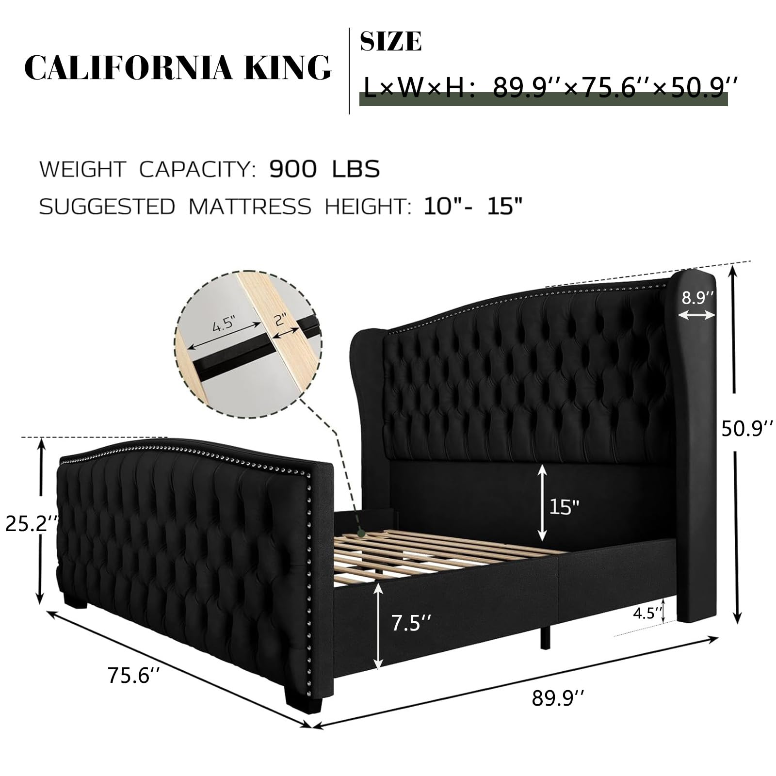McCarthy California King Bed Frame Amerlife Black