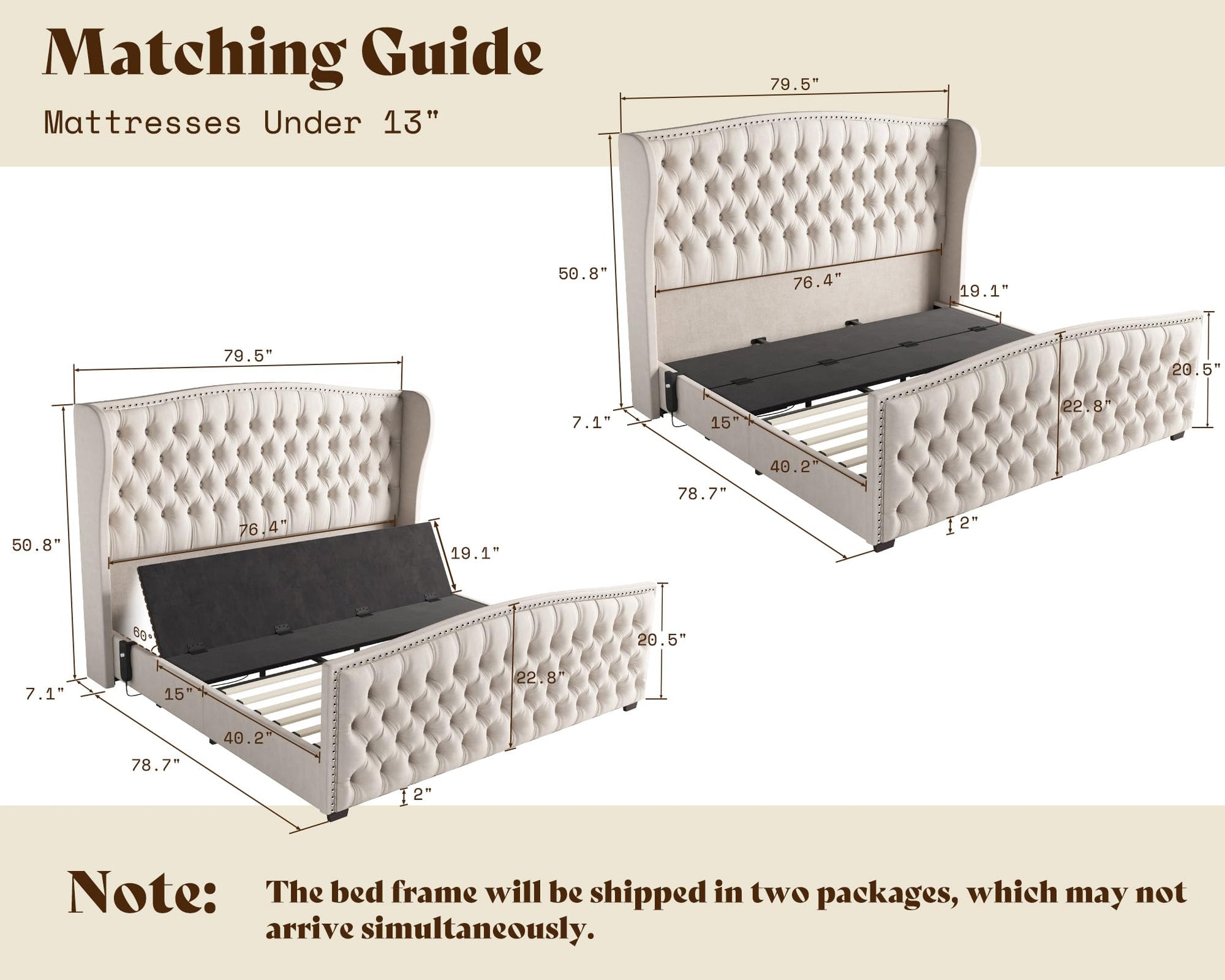 Astoria 51"H Adjustable Bed Frame Amerlife King / Cream