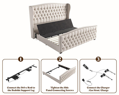Astoria 51"H Adjustable Bed Frame Amerlife King / Cream
