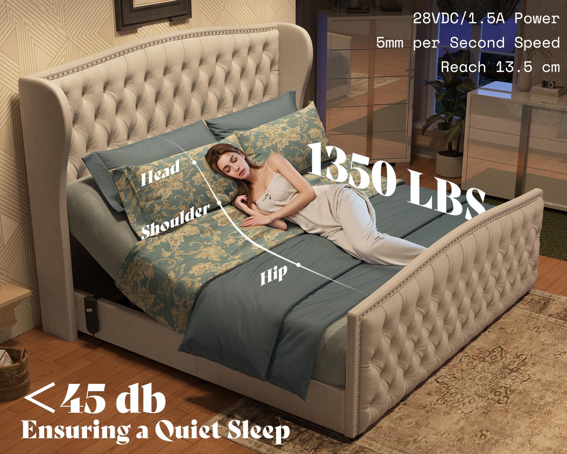 Astoria 51"H Adjustable Bed Frame Amerlife King / Cream