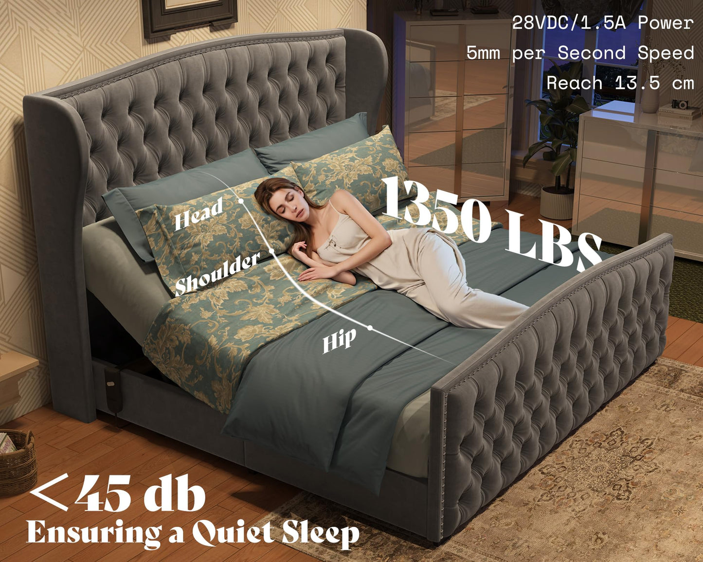 Astoria 51"H Adjustable Bed Frame Amerlife King / Grey