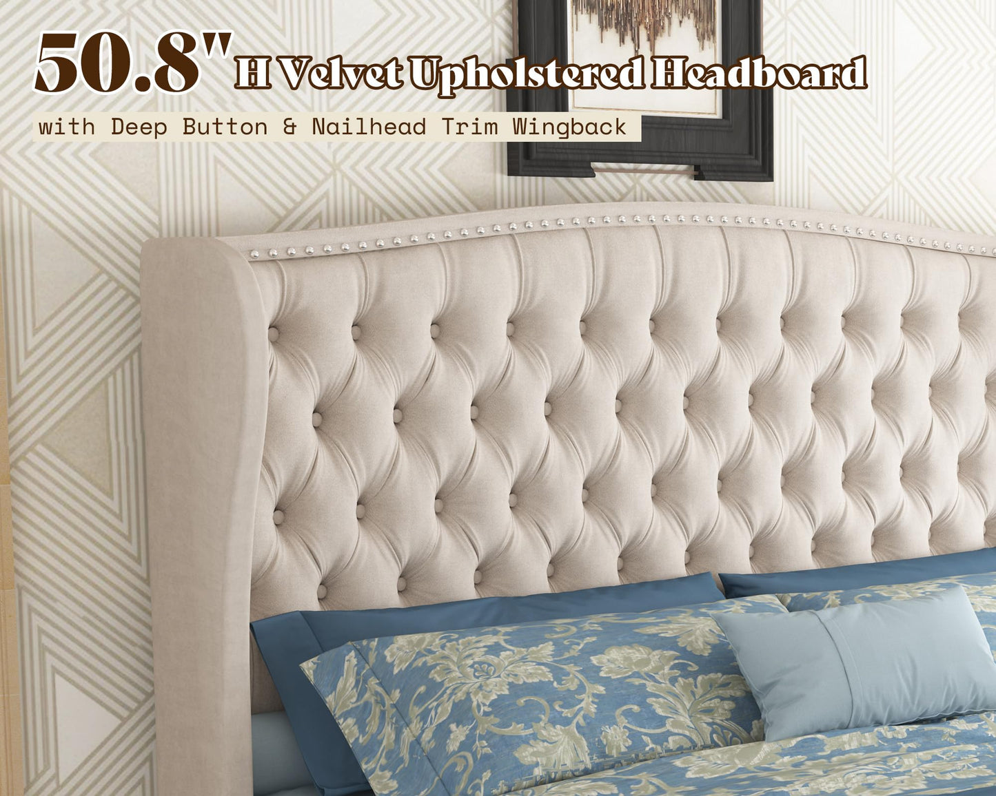 Astoria 51"H Adjustable Bed Frame Amerlife King / Cream