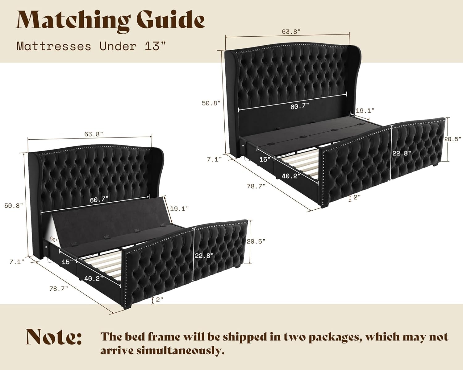 Astoria 51"H Adjustable Bed Frame Amerlife Queen / Black