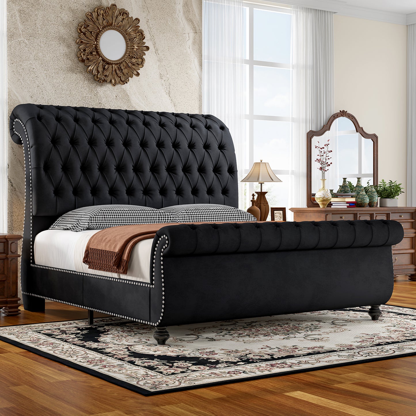 Windsor Sleigh Bed Frame Amerlife-K Black