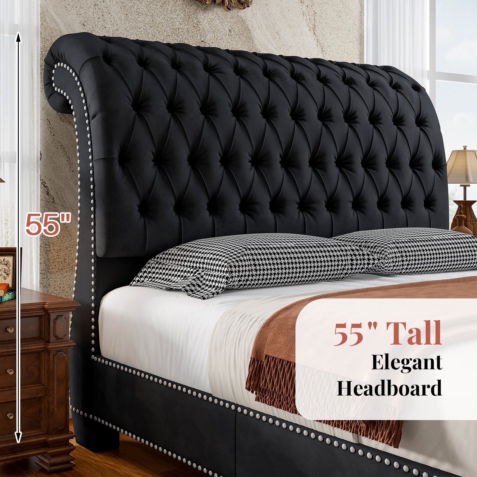 Windsor Sleigh Bed Frame Amerlife-K Black