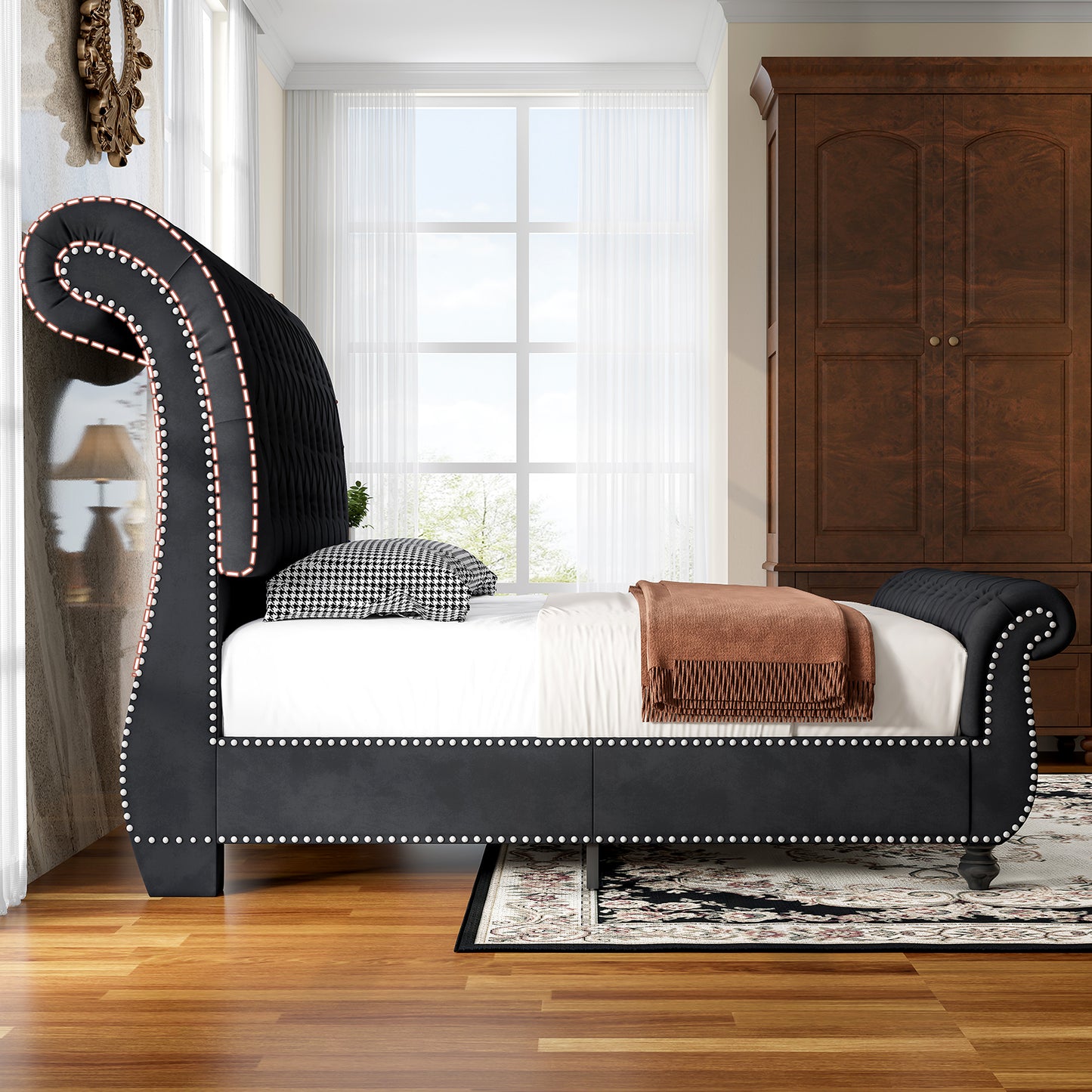 Windsor Sleigh Bed Frame Amerlife-Q Black