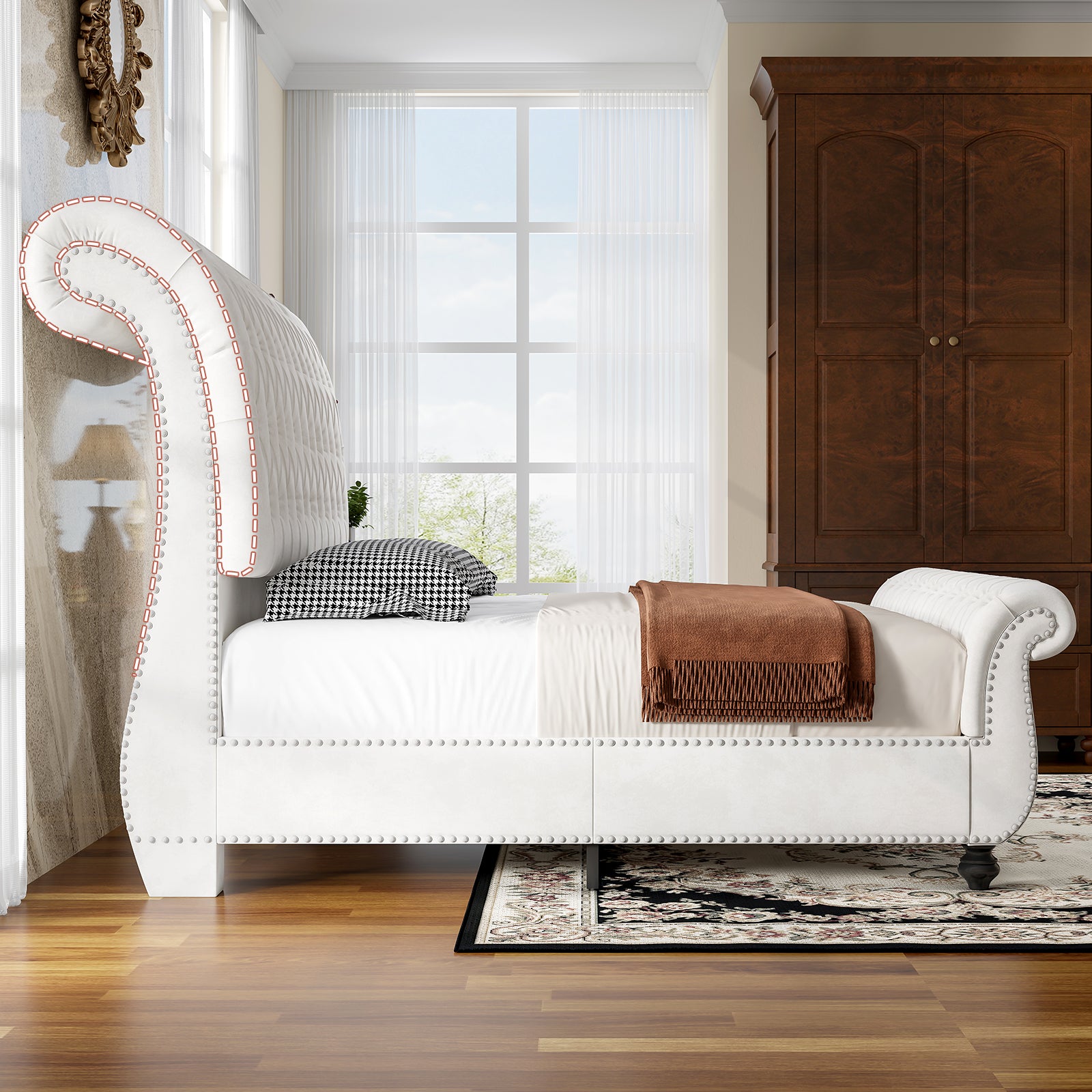 Windsor Sleigh Bed Frame Amerlife-Q White