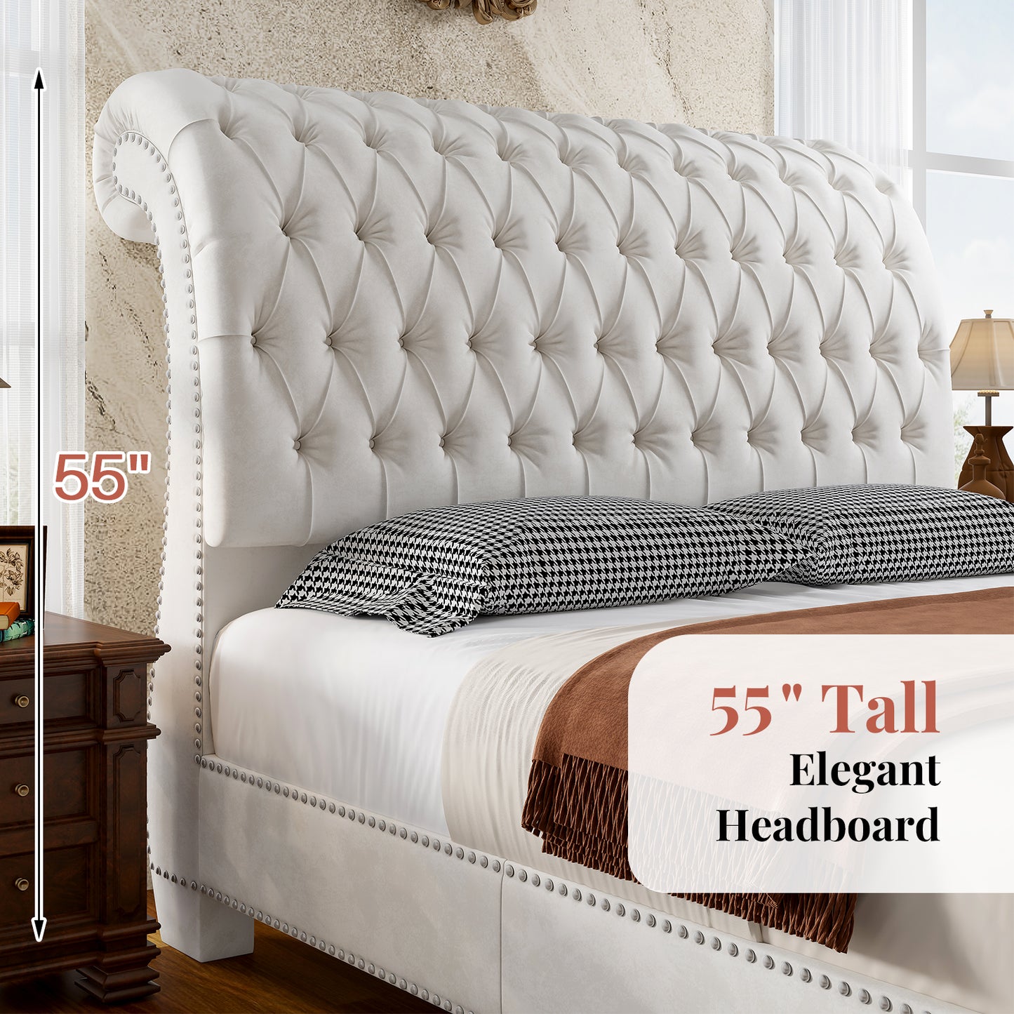 Windsor Sleigh Bed Frame Amerlife-Q White