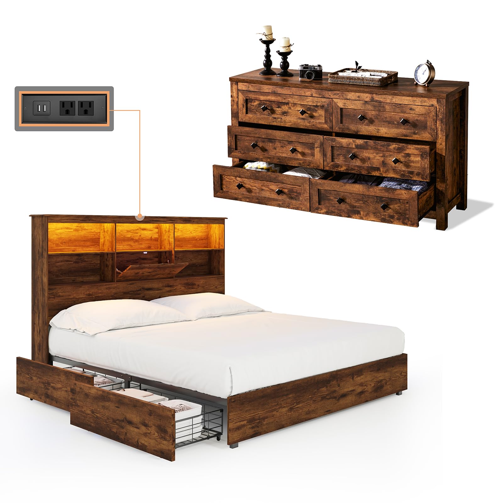 Camden Farmhouse Queen Bed & Dresser 2-Piece Set Amerlife