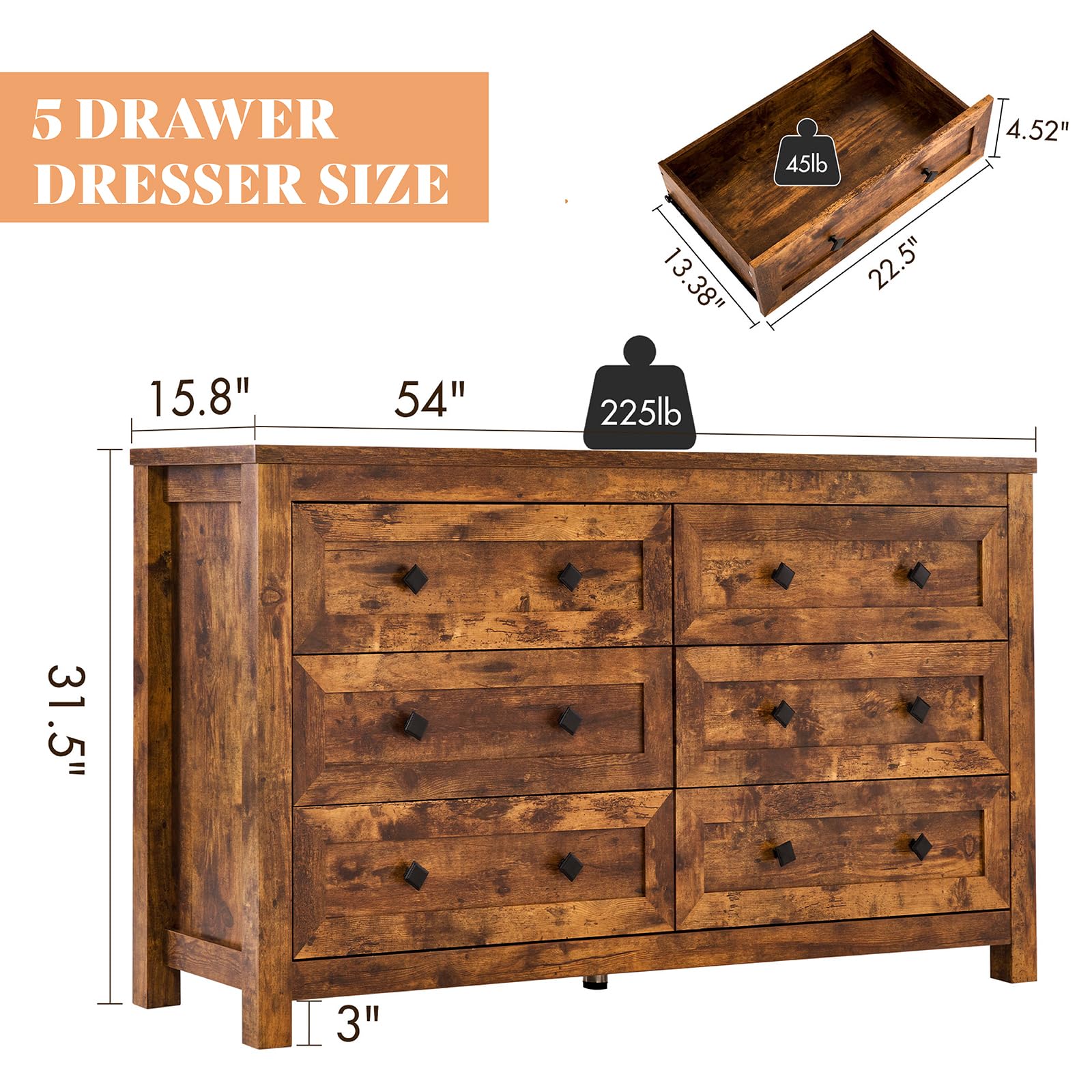 Camden Farmhouse Queen Bed & Dresser 2-Piece Set Amerlife