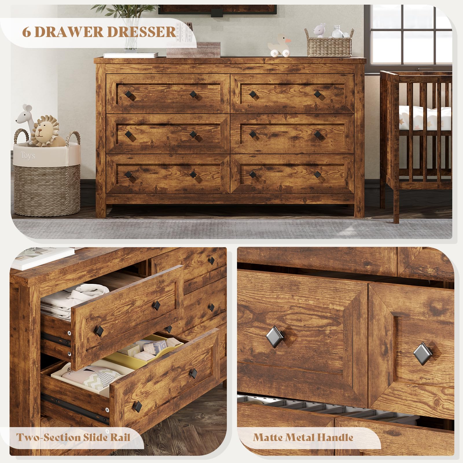Camden Farmhouse Queen Bed & Dresser 2-Piece Set Amerlife