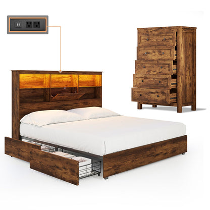 Camden Farmhouse Queen Bed & 5-Drawer Dresser Set Amerlife